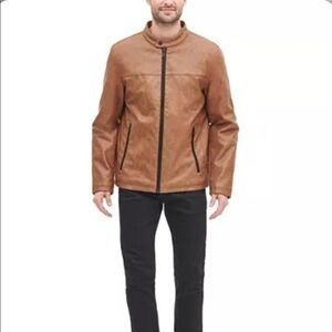 NWT DKNY Faux Leather Stand Collar Racer Jacket